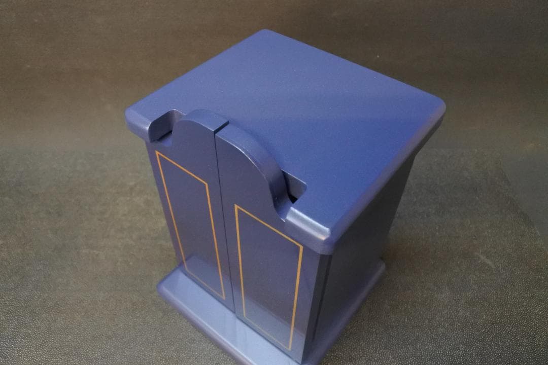 限定値下　長期保管品　ペット仏壇　木製　写真立て付　紺　仏具　仏壇　1055