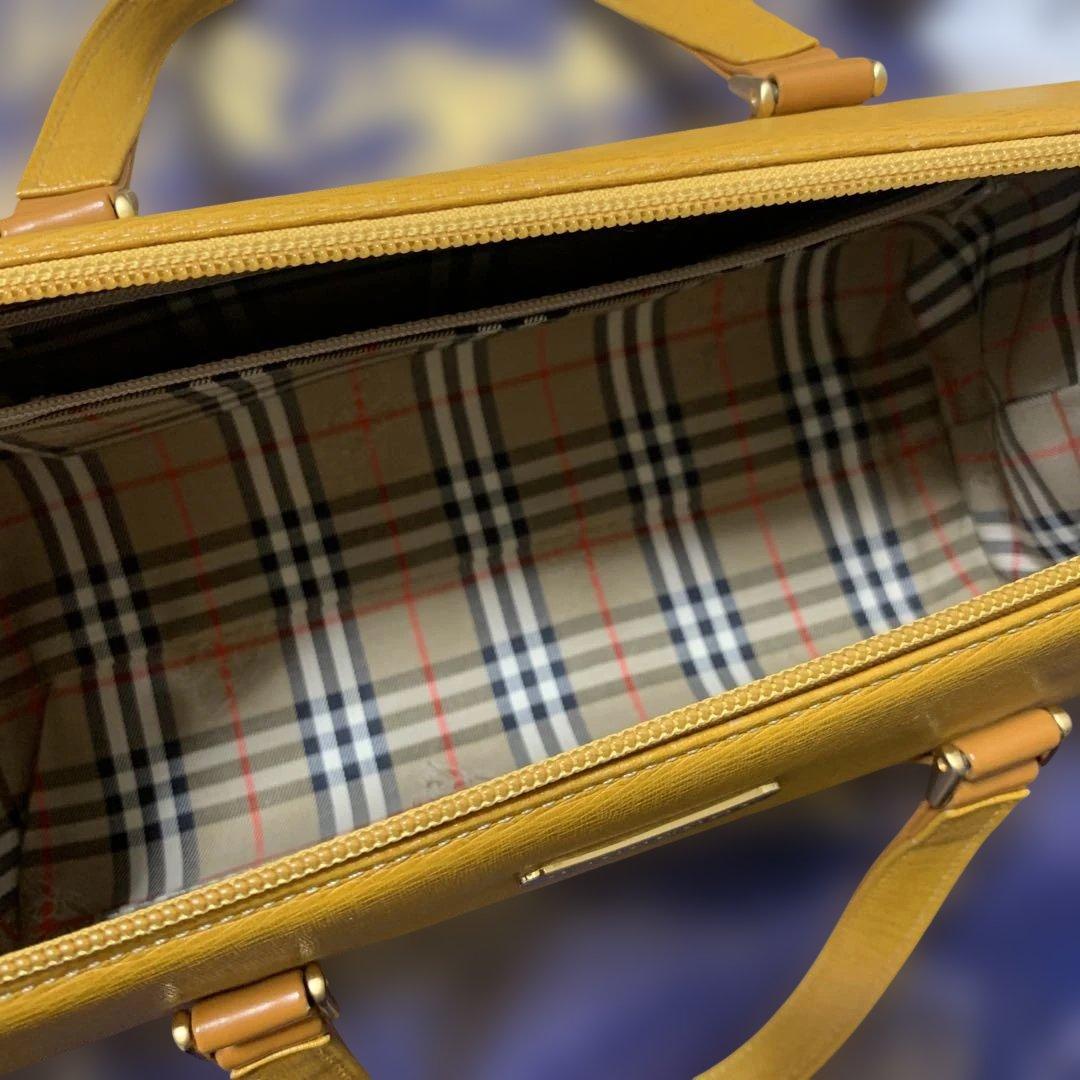 Burberryバーバリー/ノバチェック本革ドラムバッグ/ハンドバッグ/イエロー