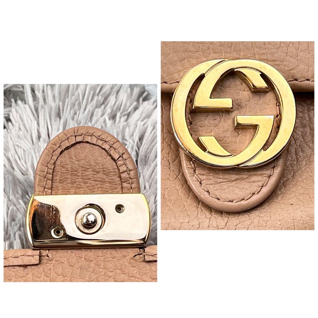 美品✨GUCCI インターロッキング　シボレザー　長財布　ベージュ　レディース