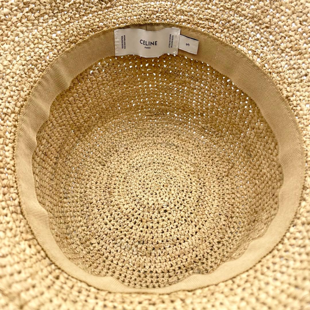 極美品★セリーヌ　ラフィア　バケットハット　帽子　トリオンフ　レディース　S