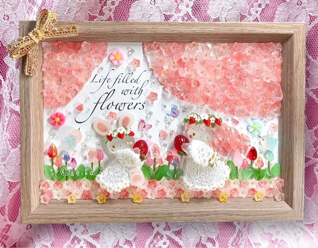 1276苺の花冠と春花畑 北欧インテリア 桜プリンセス シーグラスアート 母の日