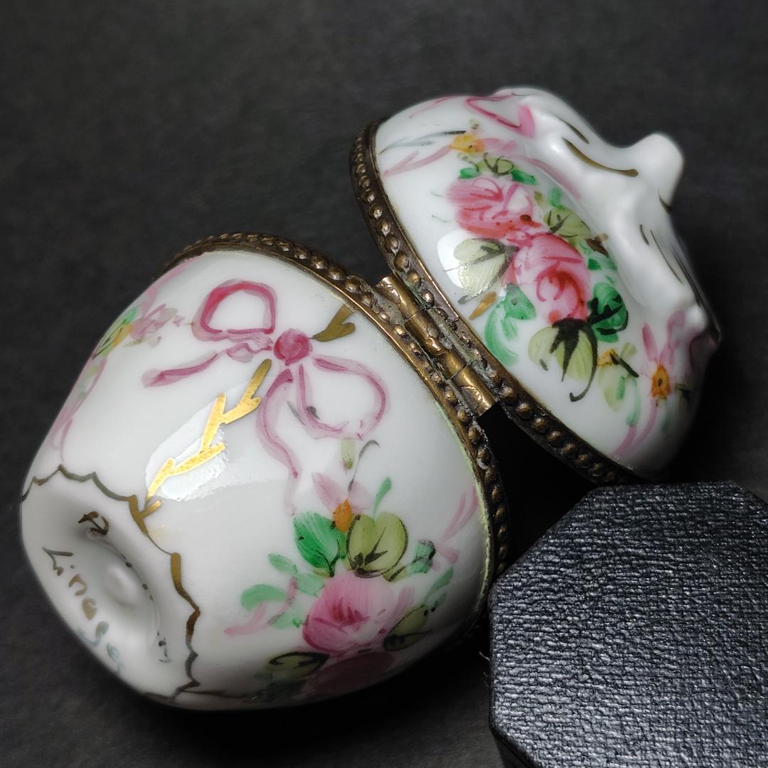 リモージュボックス　トリンケットボックス　フランス製　バラ　リボン