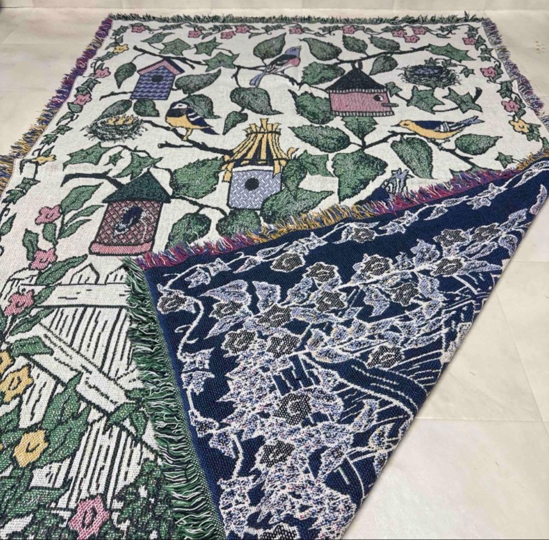 花　鳥　マルチカバー　ソファーカバー　ヴィンテージラグ　178x123