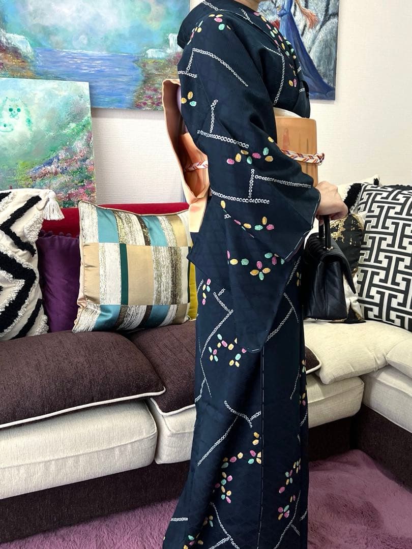 ネイビー　絞り小紋　未使用