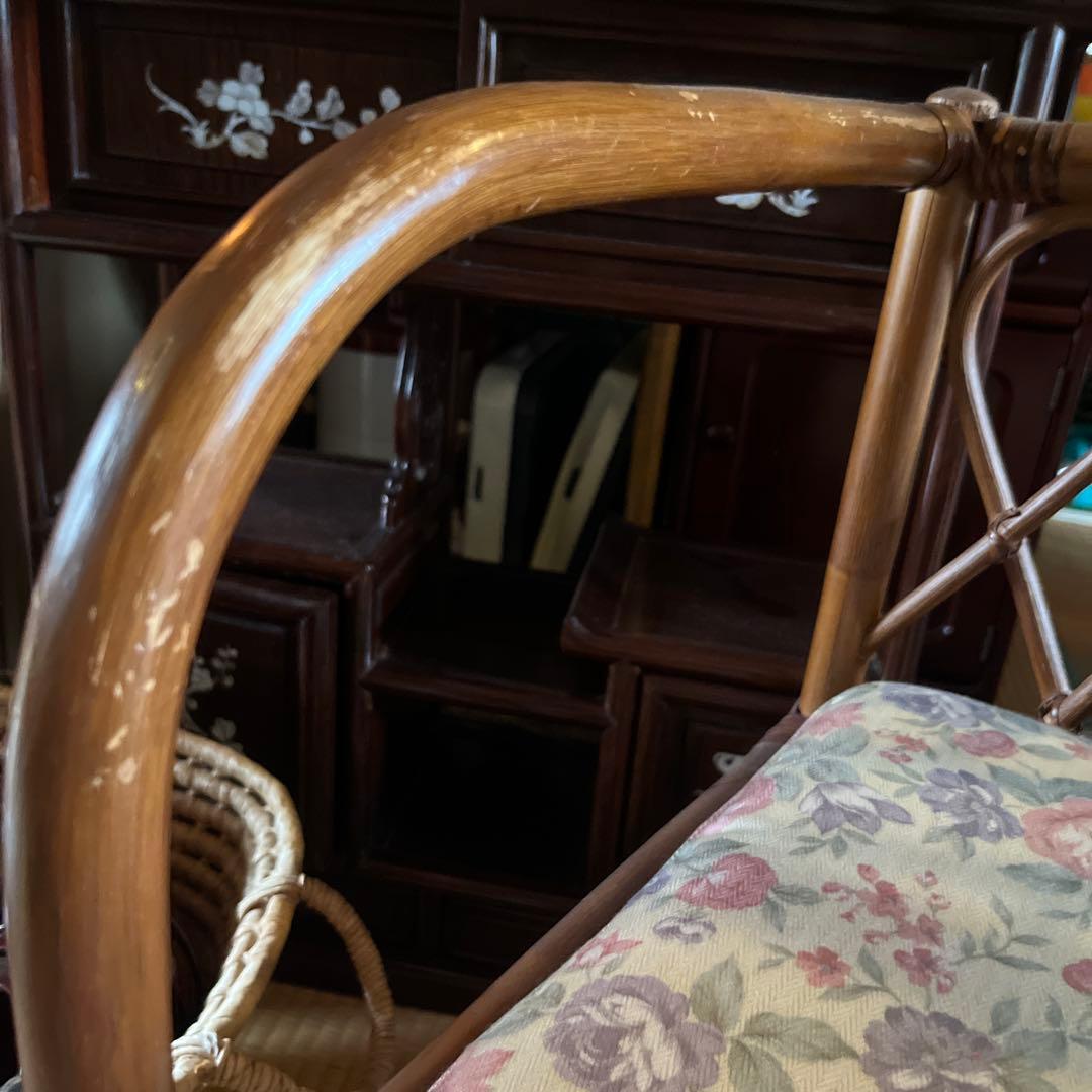 テレフォンベンチ 籐 ラタン インテリア 昭和レトロ 椅子 テーブル