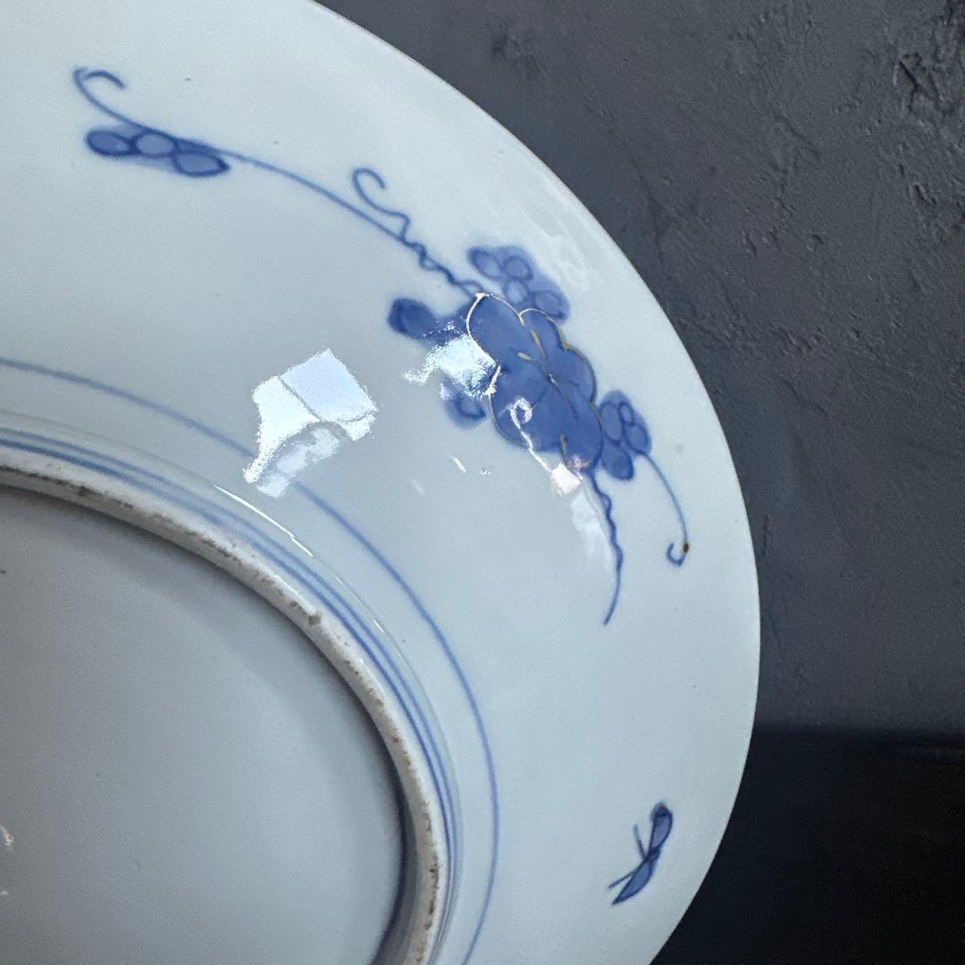 お値下げ❣️ヴィンテージ　大皿　青　　　白い鶴と花の陶器皿