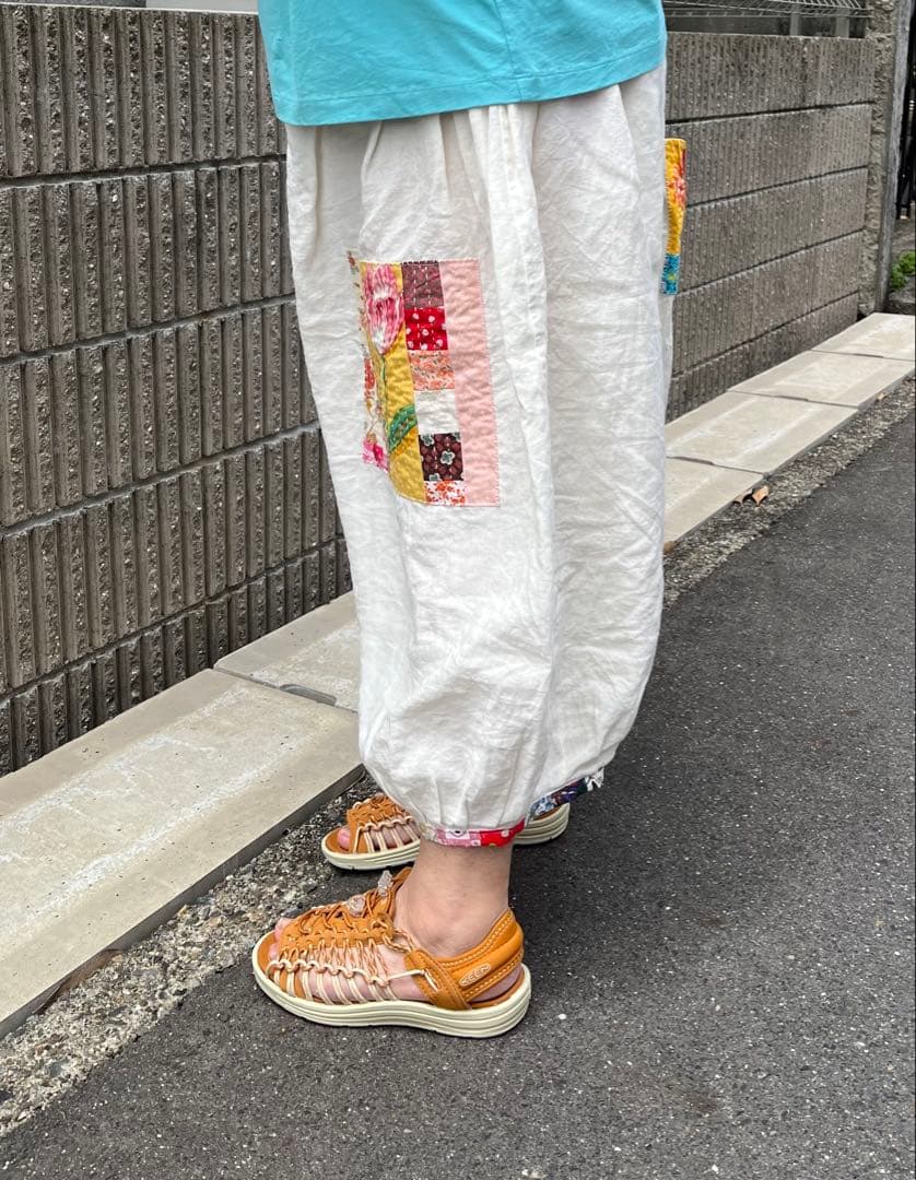 ちくちくもんぺパンツ パッチワーク ギンガムチェック赤