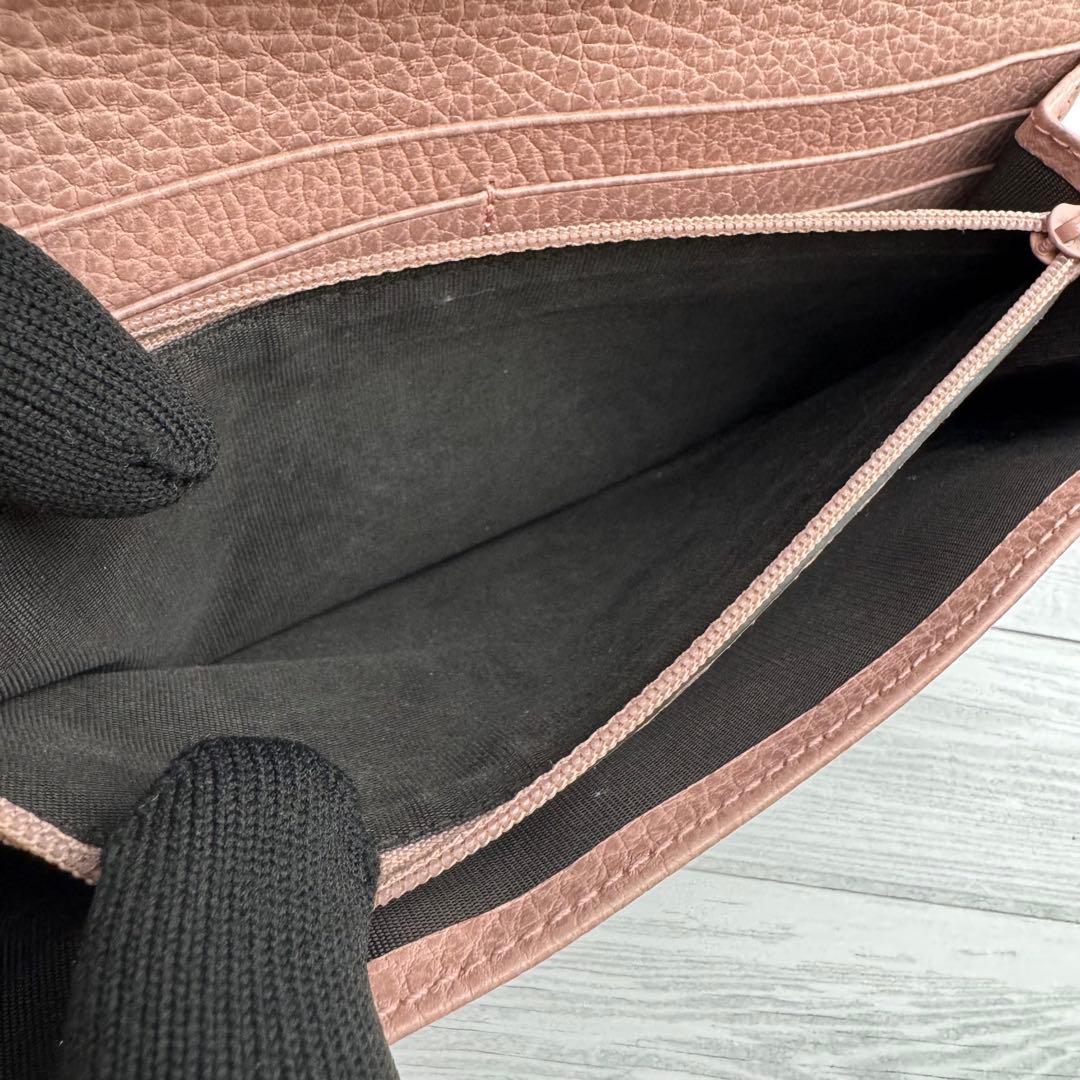 【美品】GUCCI GGキャンバス 長財布 　二つ折り ピンク　レザー