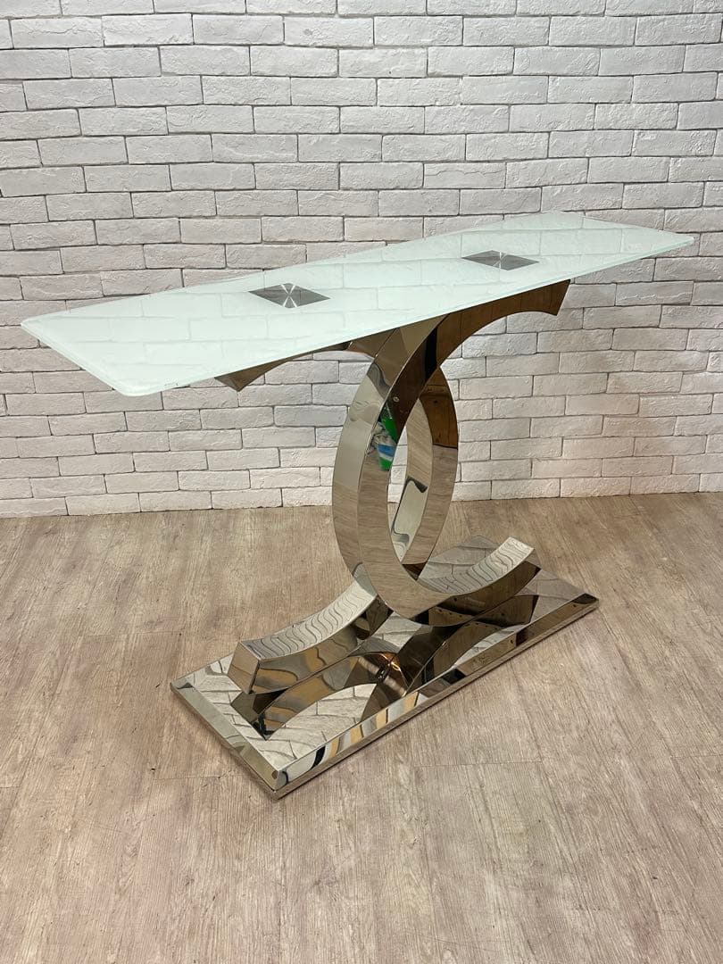 【東京都23区配送無料】定価25万円　コンソール　強化　ガラス　テーブル　サイド