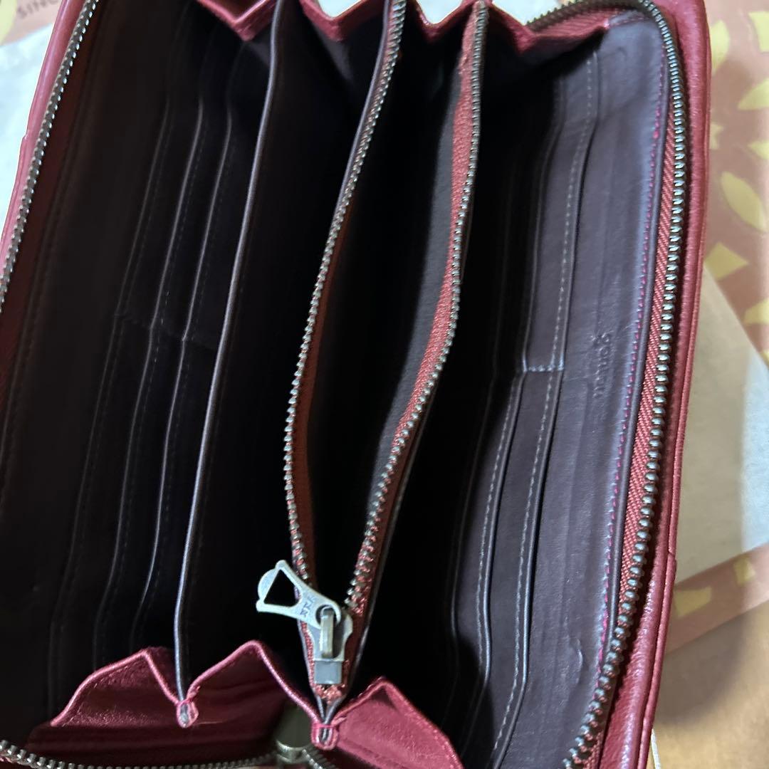 ゲンテン　レザー長財布　パッチワーク　エンジ 約21✖️11✖️3.５ｃｍ　希少