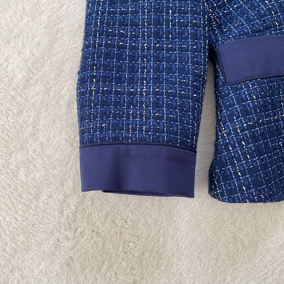 【美品】Max Mara ノーカラー ツィード ジャケット 白タグ シルク М