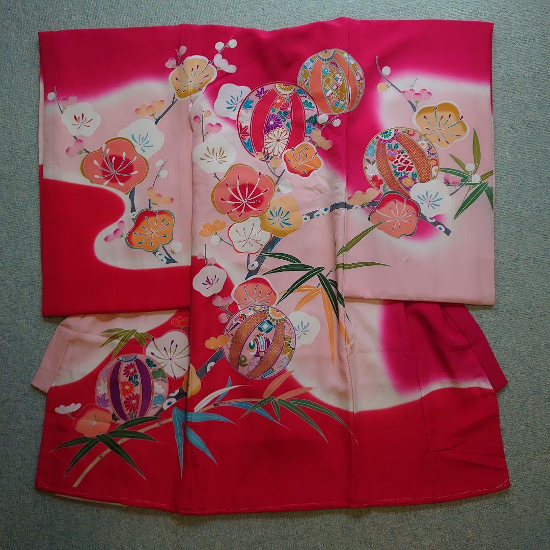 【未使用】高級正絹　長襦袢　日本製　紅梅色　女児　祝着　一つ身　本金彩
