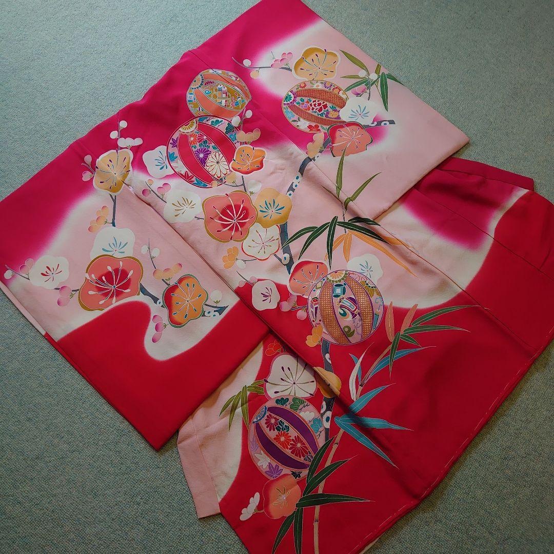 【未使用】高級正絹　長襦袢　日本製　紅梅色　女児　祝着　一つ身　本金彩