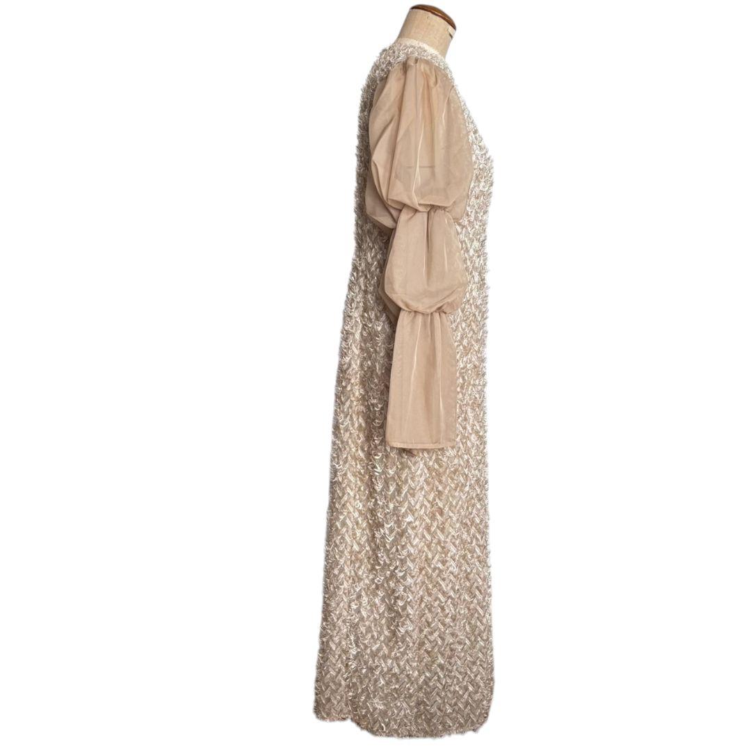 美品✨️niana デザインスリーブシャギードレス 結婚式　L