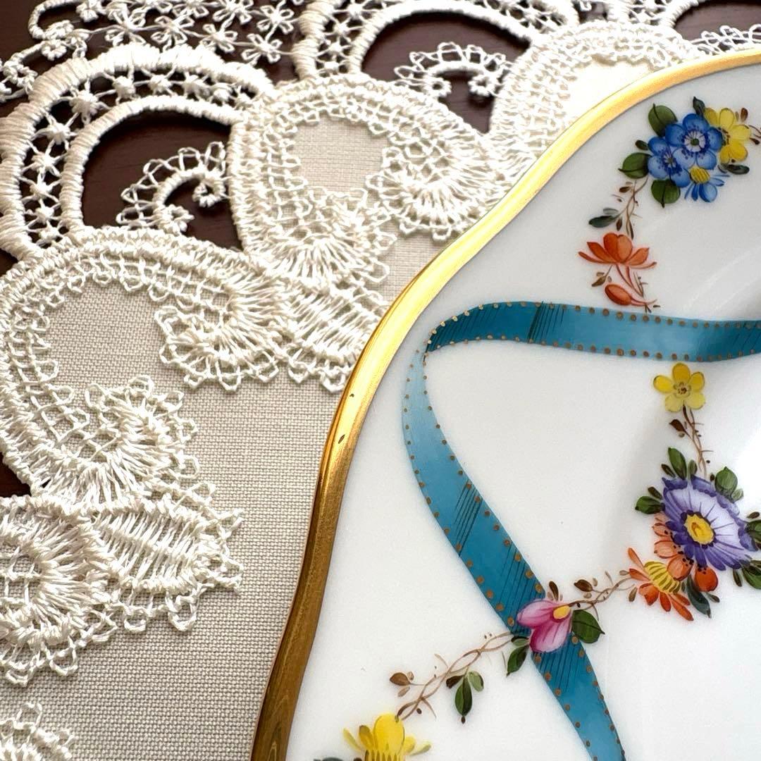 ヘレンド　フラワーリボン　プレート　サイン付き　皿　19センチ　お箱あり