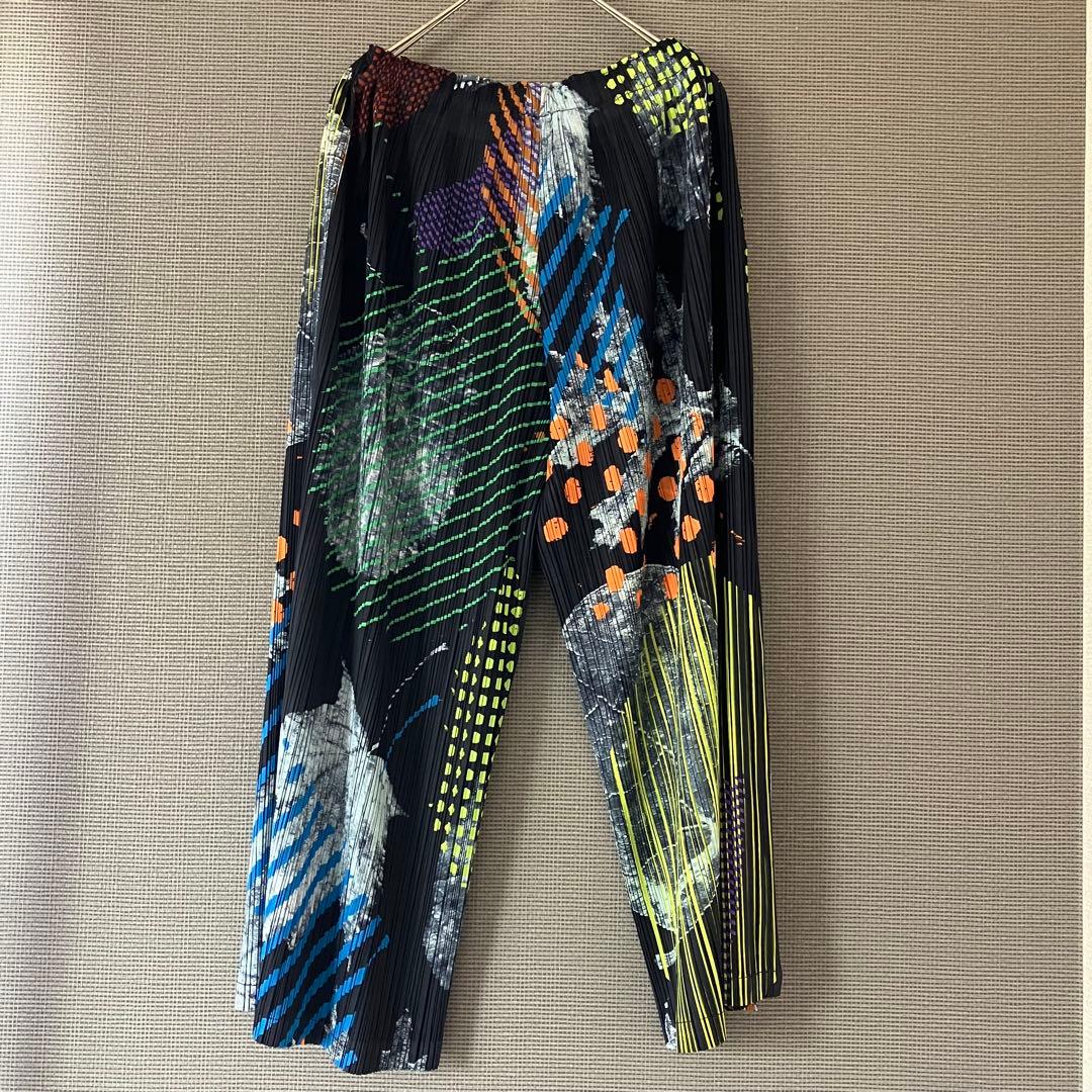 希少　極美品　プリーツプリーズ　マルチカラー　ワイドパンツ　ガウチョパンツ　2