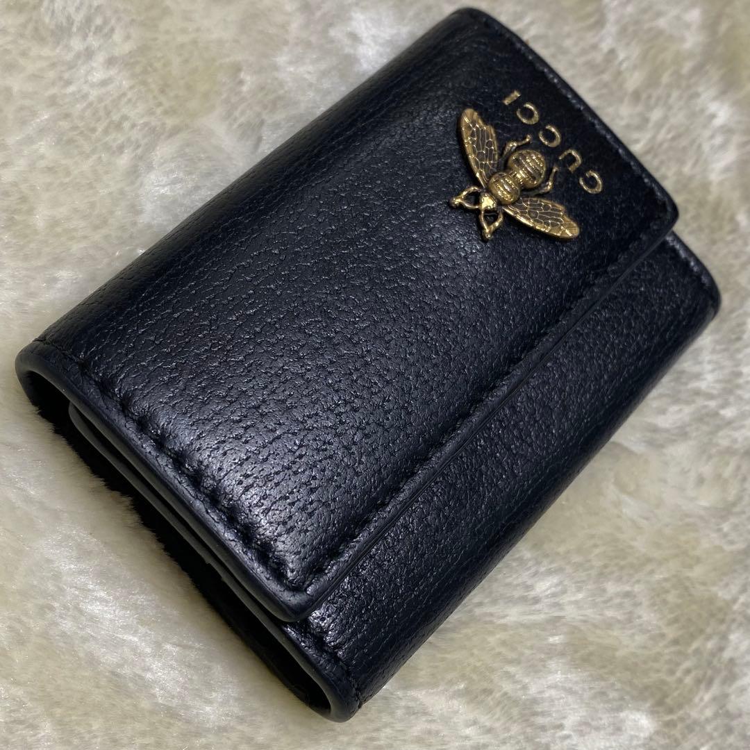 新品級✨グッチ　キーケース　アニマリエ　蜂　ビー　黒レザー　ゴールド金具
