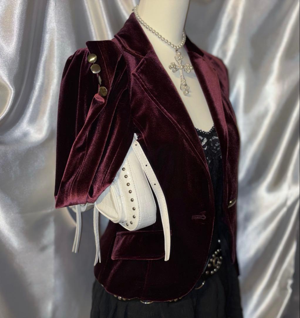 ダークコア gothic y2k ゴスロリ ベロアジャケット ワイン グランジ