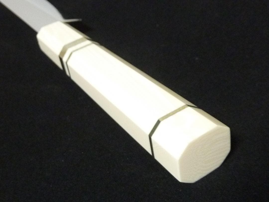 270mm　刃渡り約260mm　9寸　柳刃包丁　人工象牙　黒三本巻　八角柄