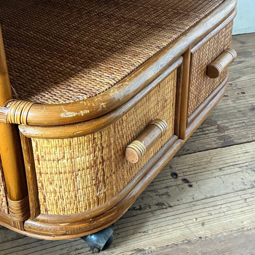 ヴィンテージ ラタン TVボード 回転式 ラック テレビ台