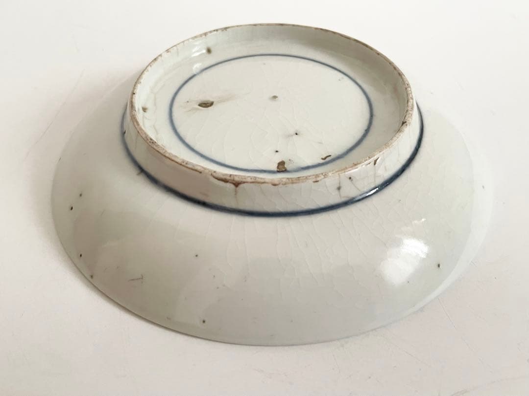 骨董　アンティーク　藍九谷　古九谷金銀彩　蛸唐草扇文　丸皿　五寸皿