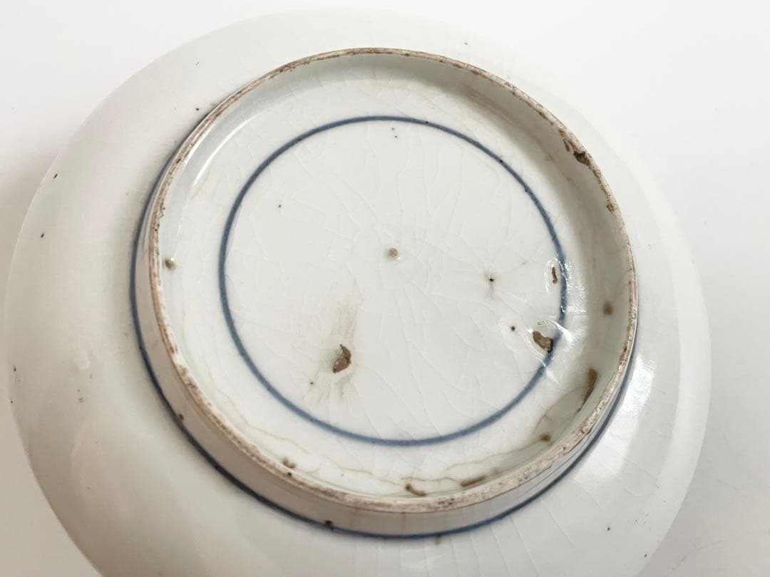 骨董　アンティーク　藍九谷　古九谷金銀彩　蛸唐草扇文　丸皿　五寸皿