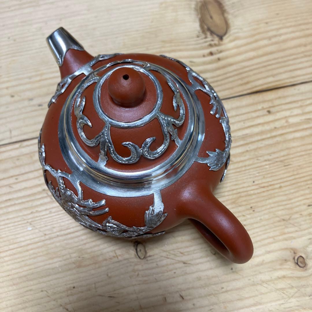 中国美術　紫粘土茶壺（急須の意）ピューター鋳