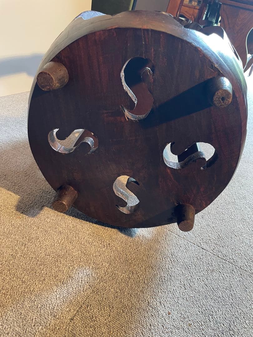 中華風 花台 飾り台 スツール 木製 透かし彫り アンティーク調