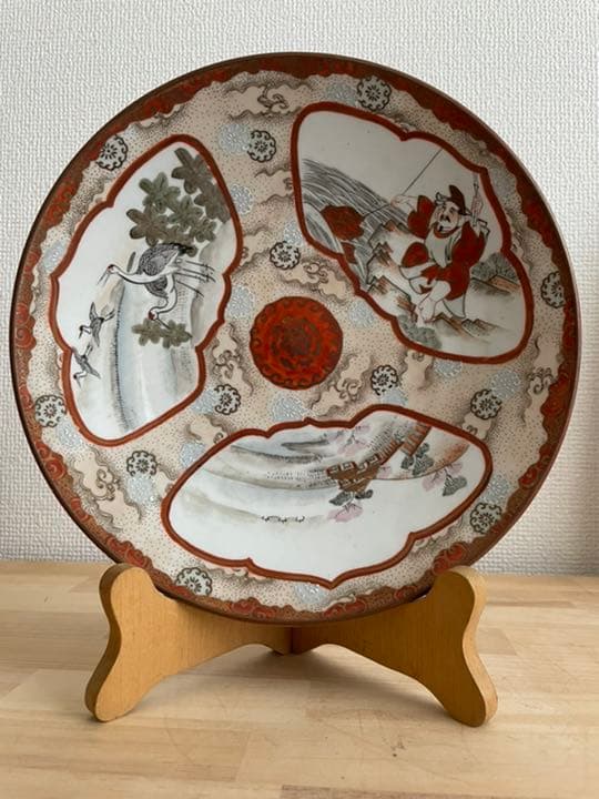 明治時代　九谷焼　打田製　飾り皿　 直径23.5cm 【箱なし】