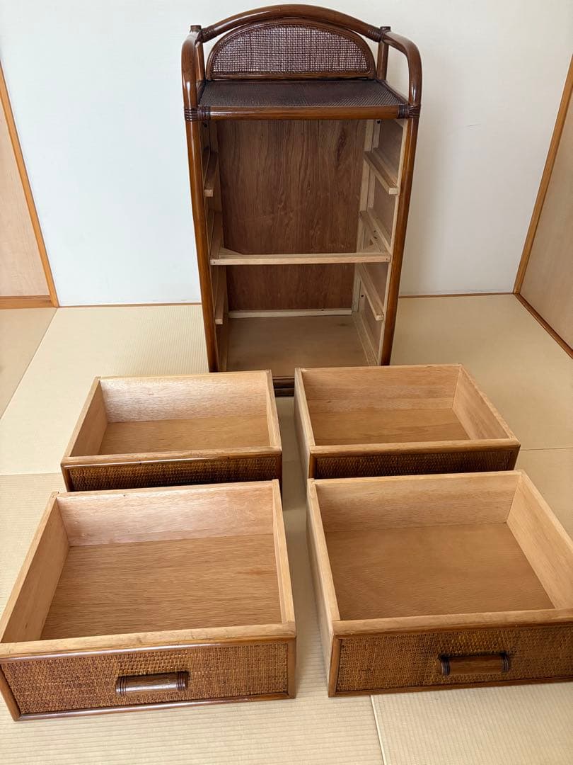 飴色家具 ラタン チェスト 飾り棚 藤 昭和レトロ ジャパンヴィンテージ 引出し