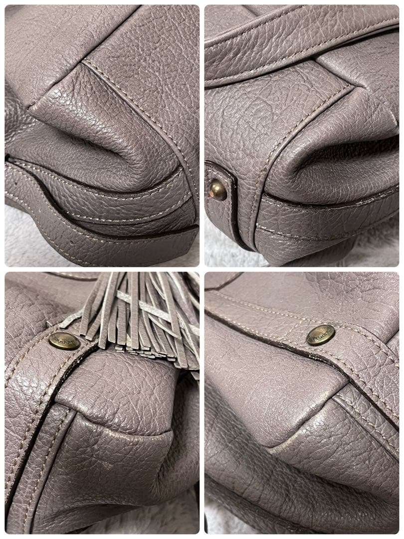 人気✨バーバリー ブルーレーベル ハンドバッグ シボ革 レザートート グレー