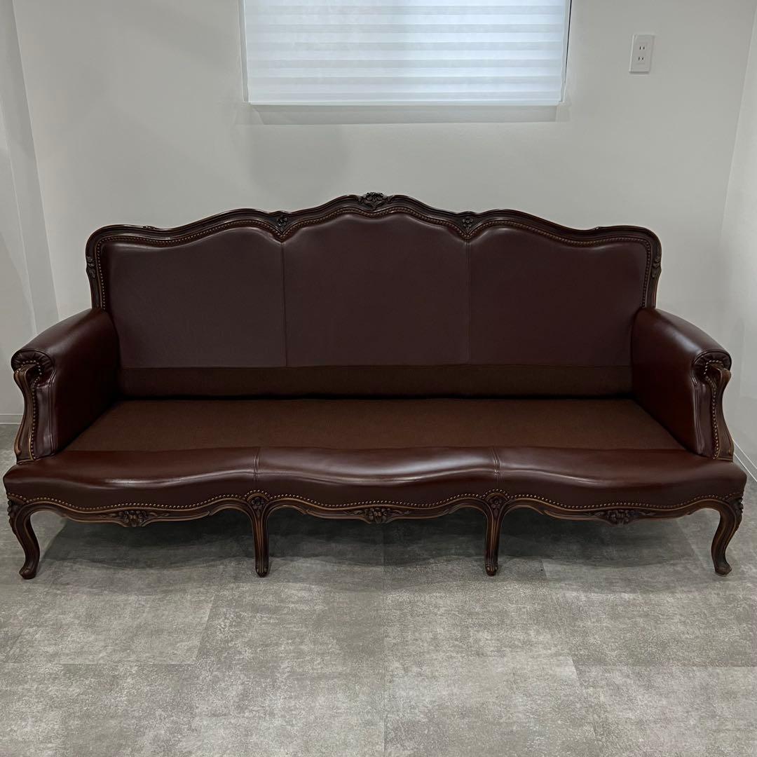 廃盤希少品 karimoku domani ルイXV ソファ レザー3人掛け