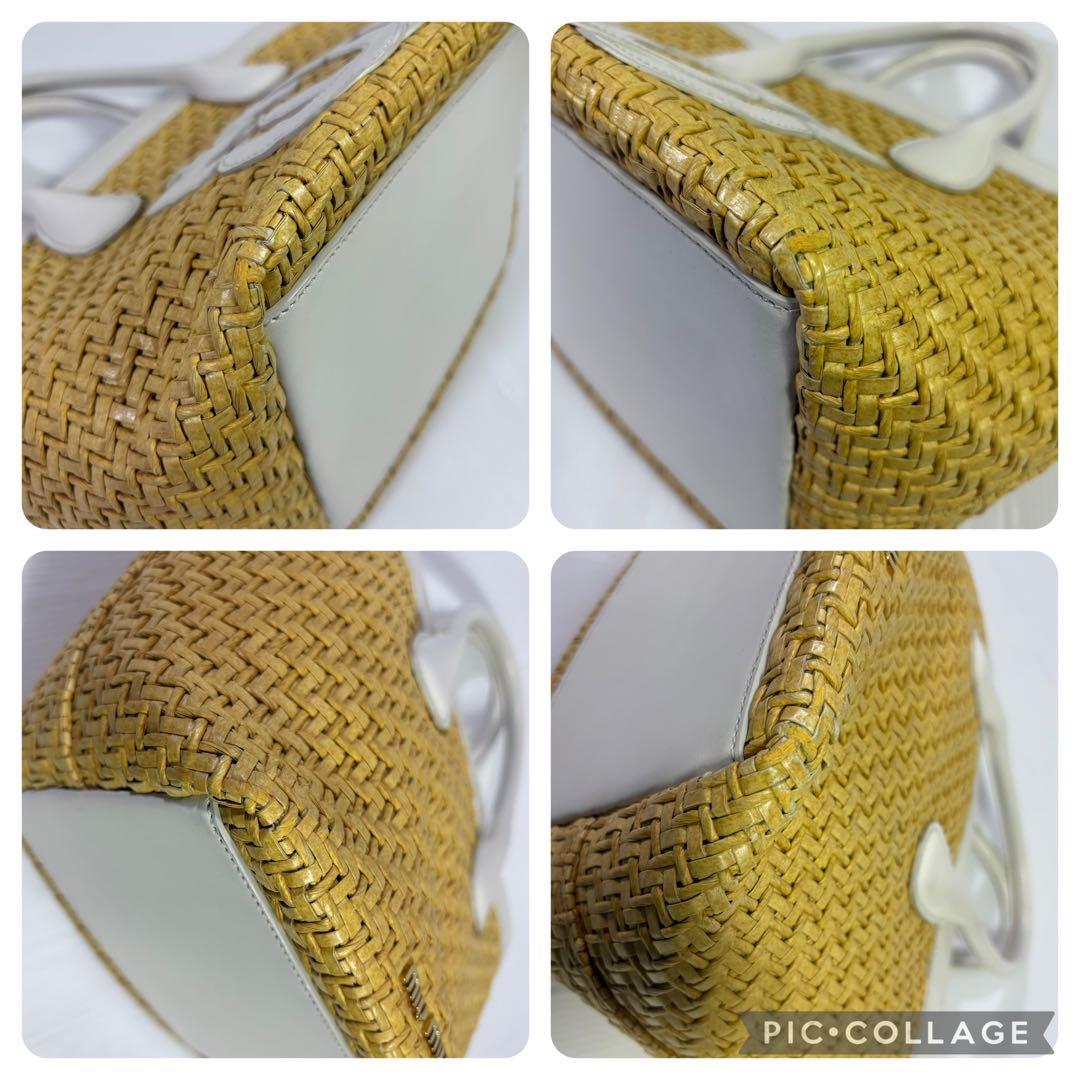 MIU MIU バッグ ロゴ カーフレザー カゴバッグ 白