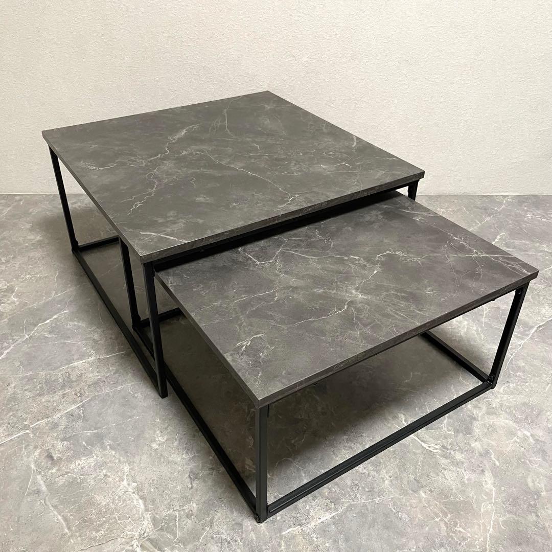 【美品】LOWYA ロウヤ 大理石柄 ネストテーブル　ローテーブル