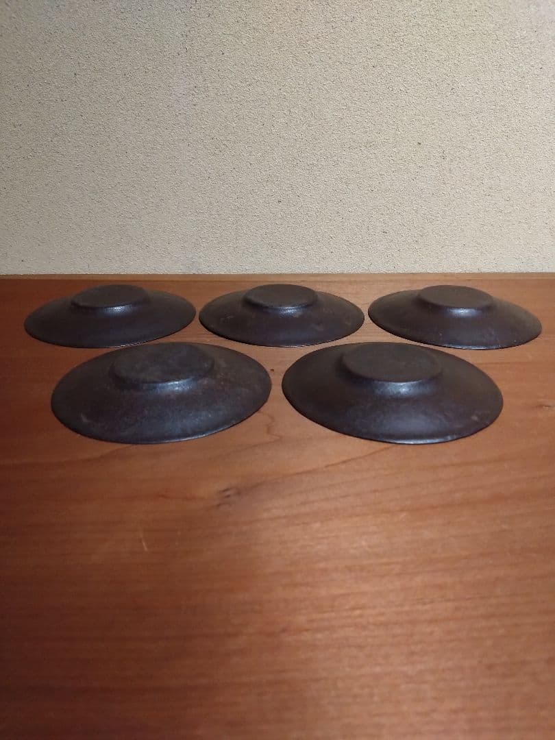 鉄の煎茶道具 鉄製 三つ葉葵 繋ぎ紋 茶托 五客 鉄器 茶道具