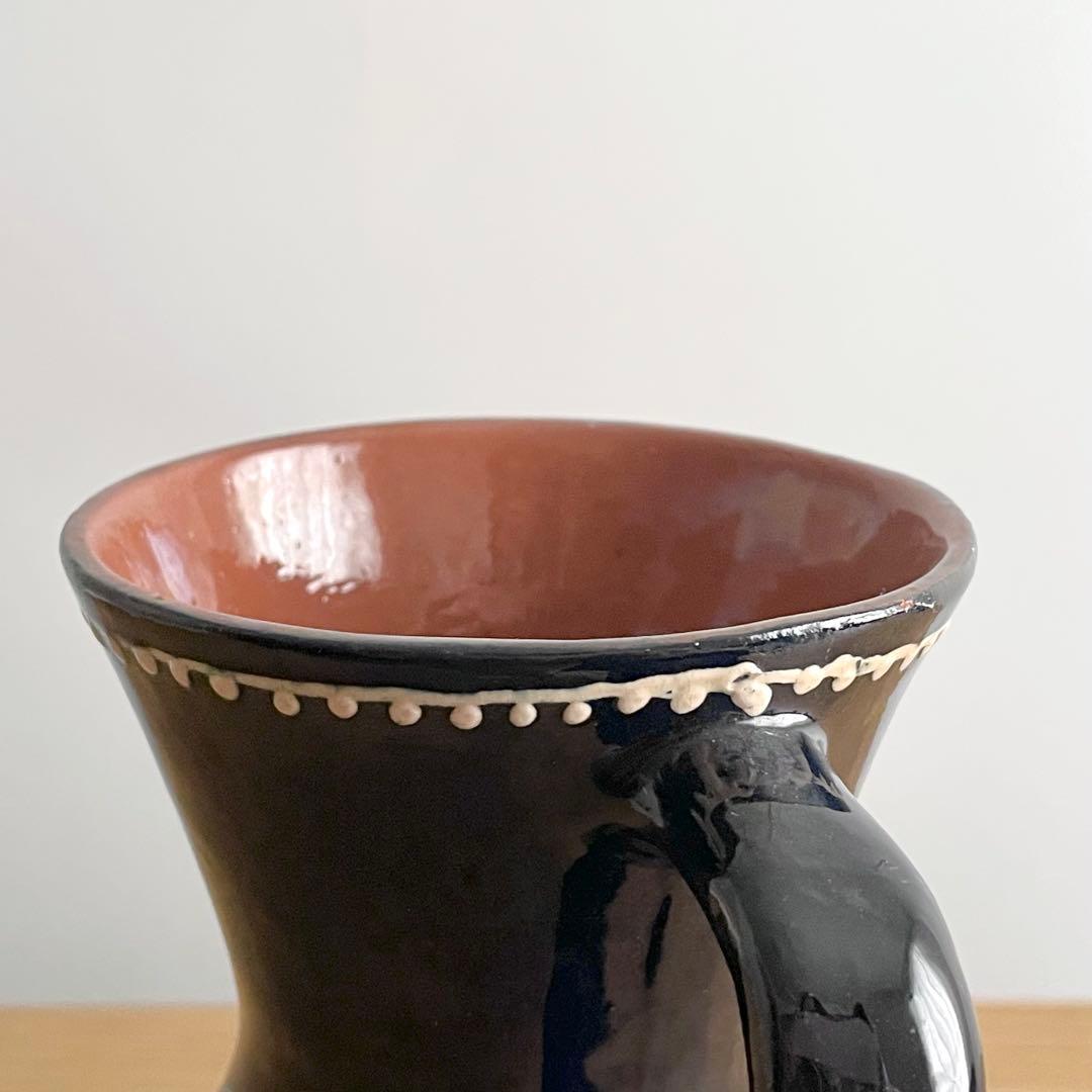 リトアニア？ ビンテージ いっちん描き 鳥花文 ピッチャー 花入 スリップウェア