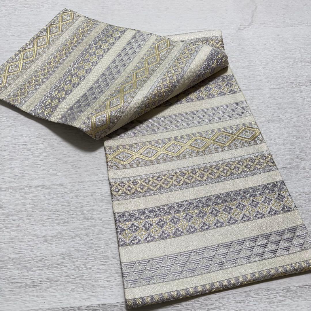 m-8 やまと誂製 七宝 横縞 袋帯 正絹 極美品