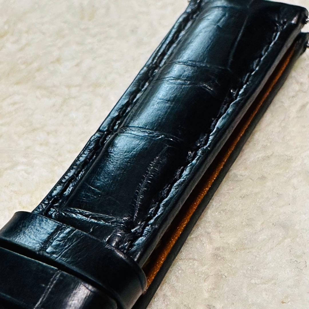 2004#19mm-16mmブラック★本物クロコダイル腕時計用ベルト★スイス製