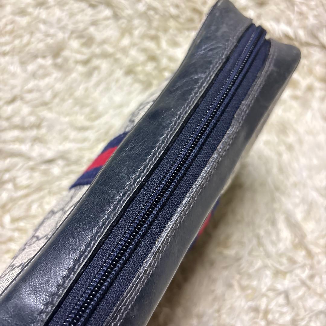 GUCCI オールドグッチ PVC クラッチバッグ GG ネイビー シェリー