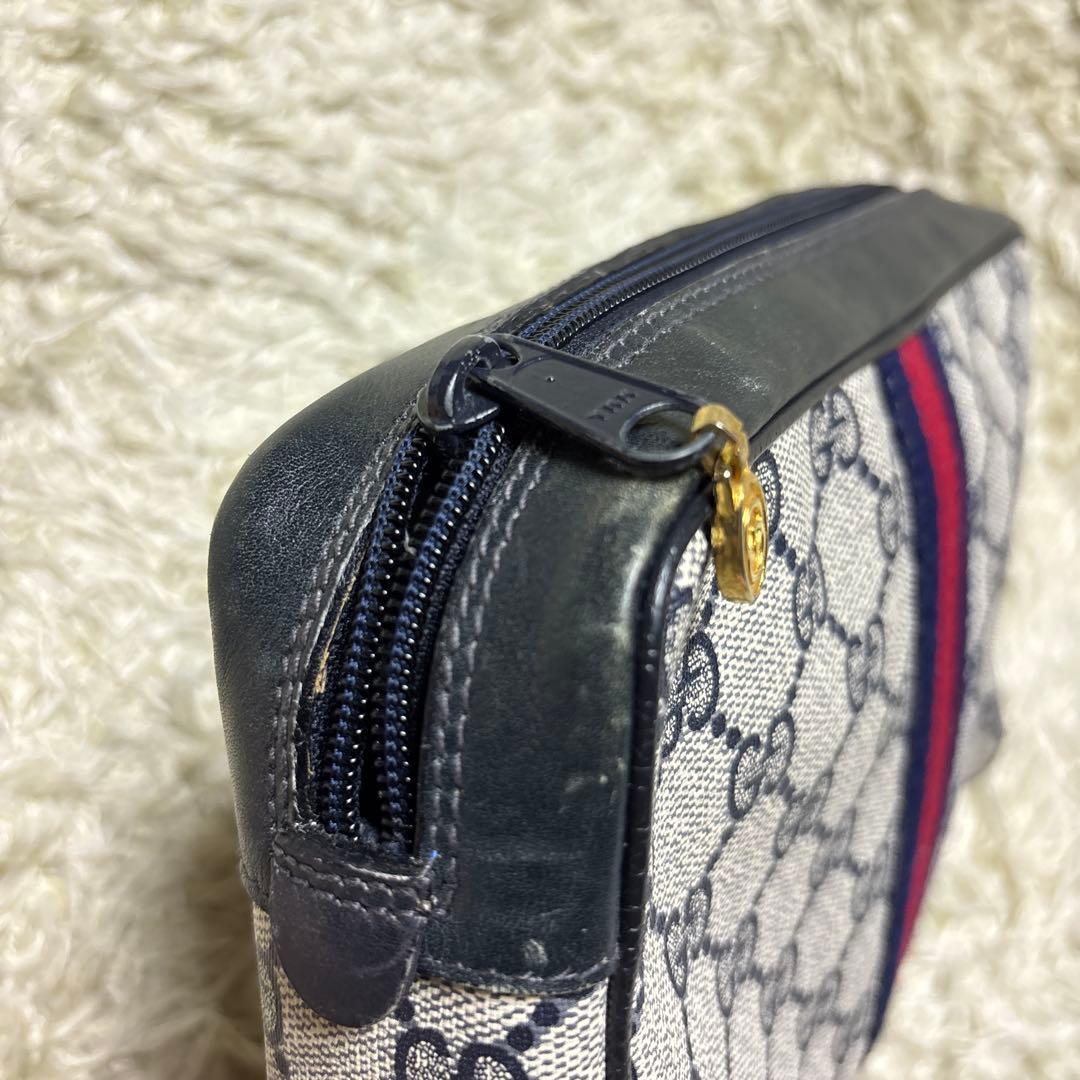 GUCCI オールドグッチ PVC クラッチバッグ GG ネイビー シェリー