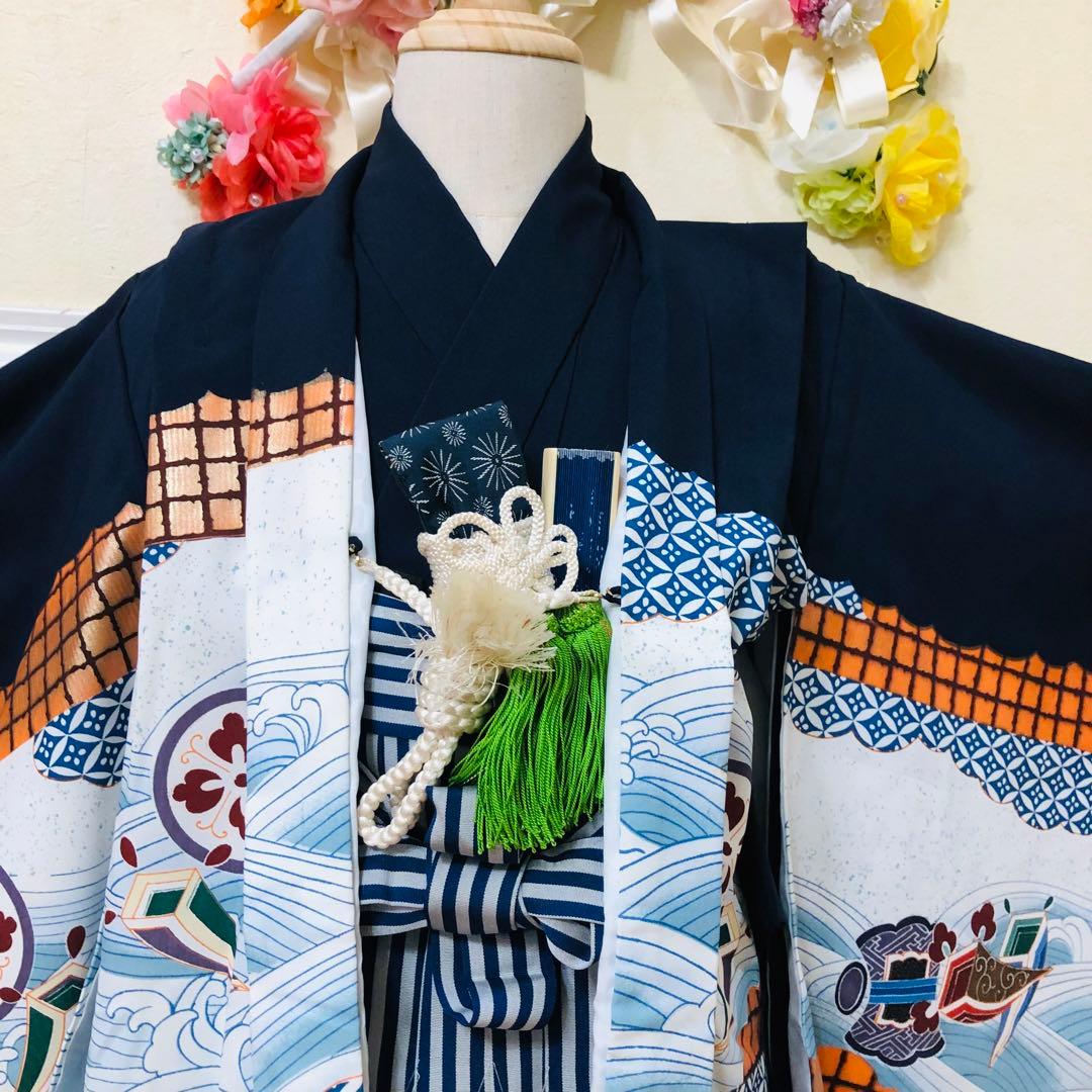 七五三五歳フルセット‼️黒地暈し⭐︎鷹凛々しい⭐︎袴縞スタイルアップ⭐︎全てついてる安心