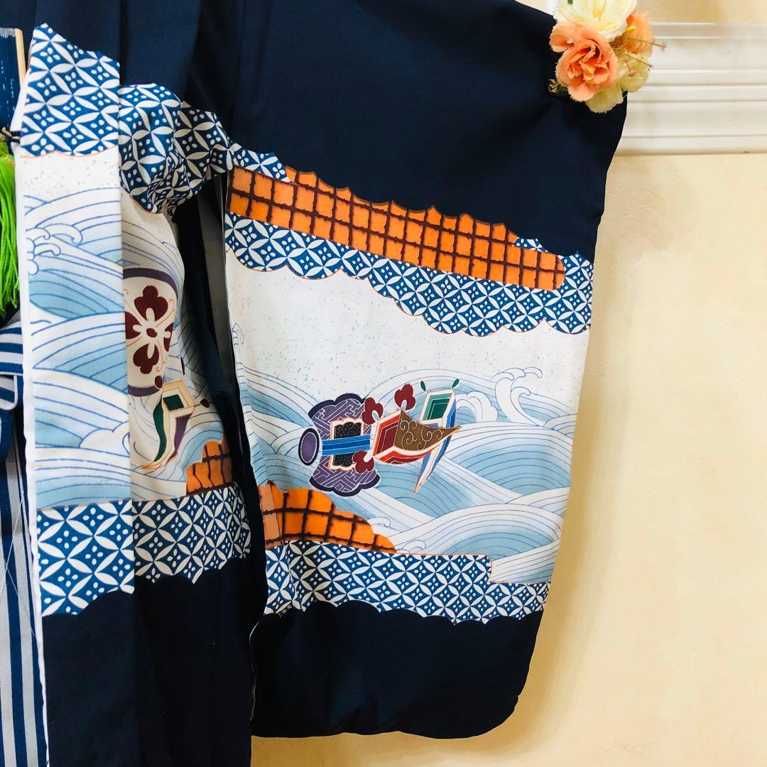 七五三五歳フルセット‼️黒地暈し⭐︎鷹凛々しい⭐︎袴縞スタイルアップ⭐︎全てついてる安心