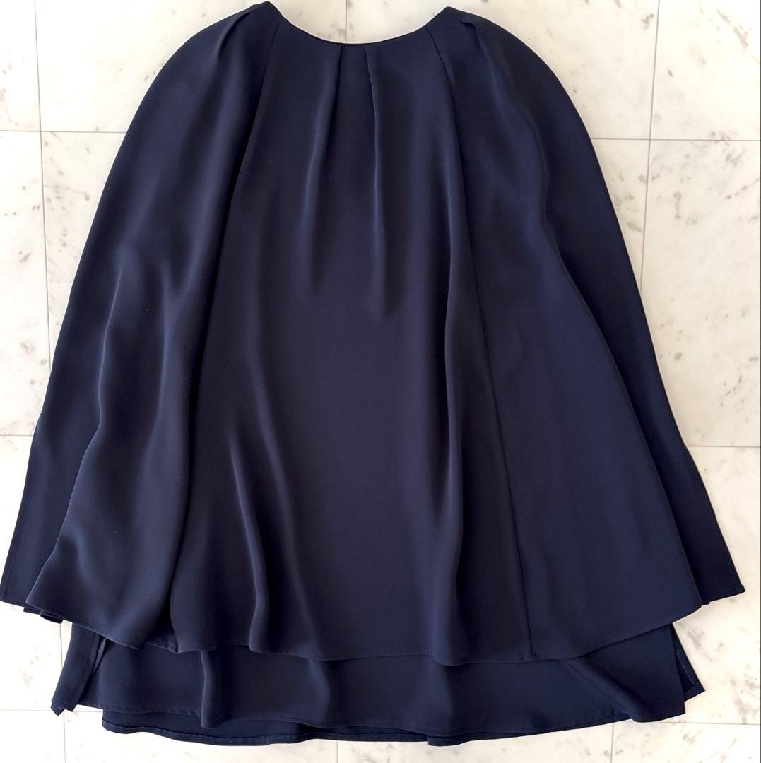 極美品 カデュネ スカラケープ2wayブラウス 洗える ネイビー 38 濃紺