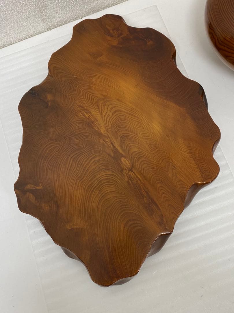 3-3293 世界遺産 屋久杉 壺 飾り台付き 花器 花瓶 装飾壺 木壺 無垢材