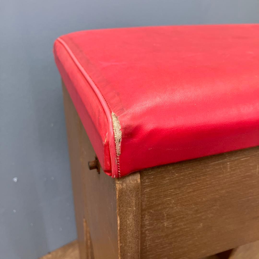 A-3 昭和レトロ 収納付き スツール ピアノ椅子 レッド 角椅子 イス チェア