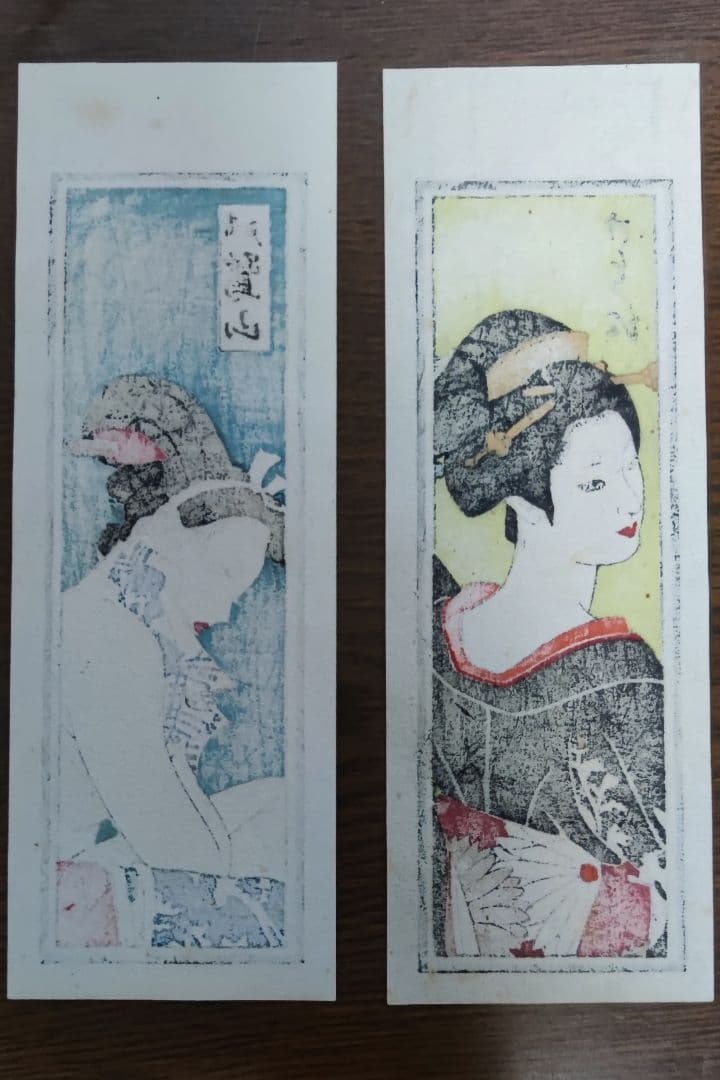 ■1月31日終了■新年特価10%OFF♥【版画　行水と髪飾】 2点セット額付