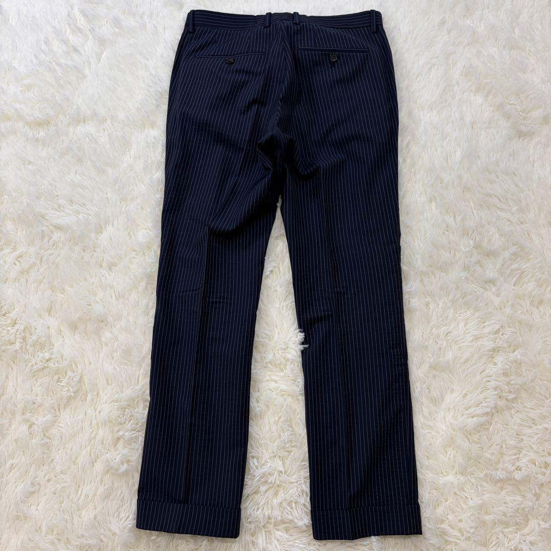 【極美品】ヒューゴボス シアサッカー ビジネススーツ ストライプ 紺 48 L