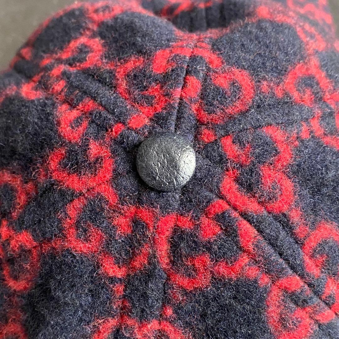 希少　グッチ　GUCCI　ベースボールキャップ　帽子　GG柄　ウール　黒　赤