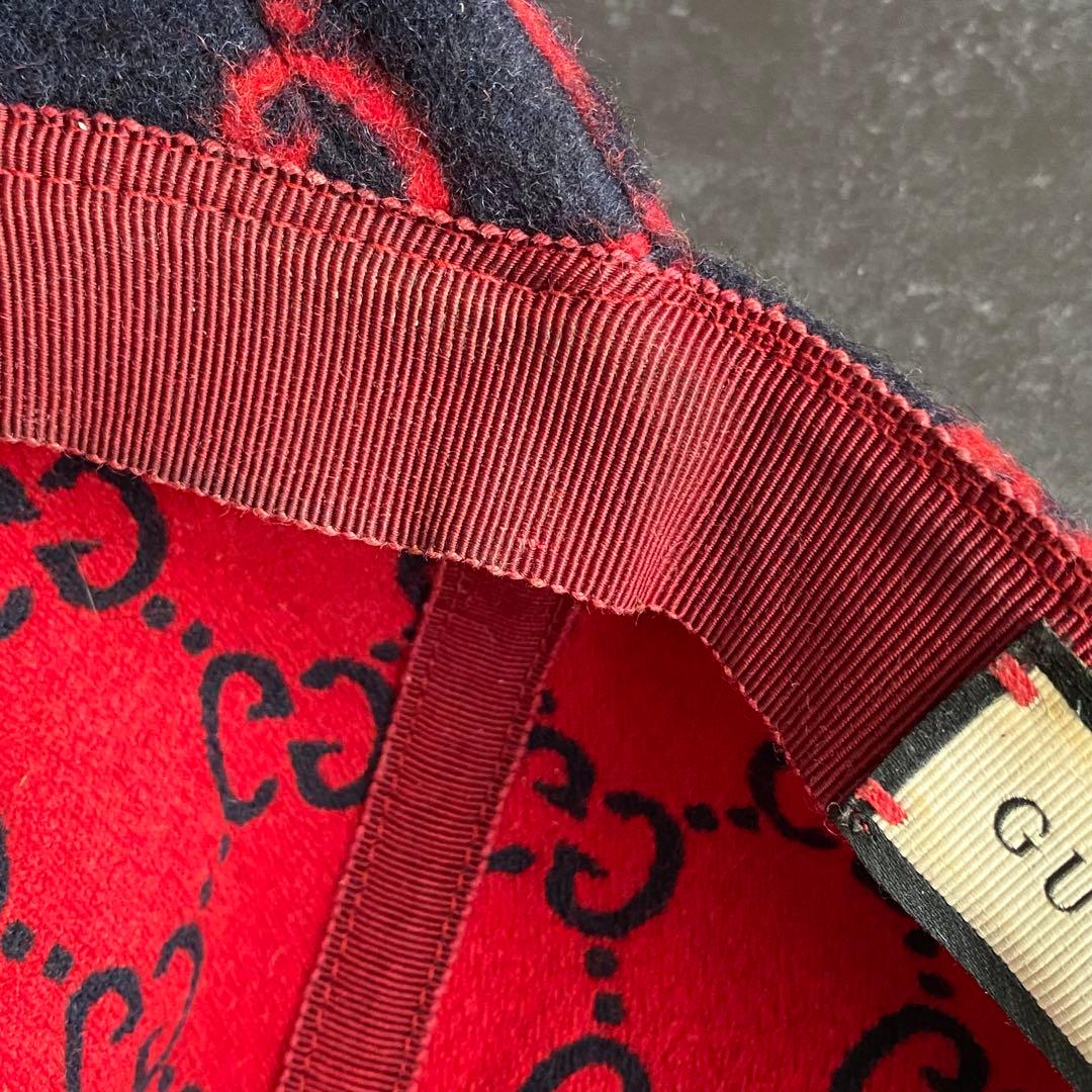 希少　グッチ　GUCCI　ベースボールキャップ　帽子　GG柄　ウール　黒　赤