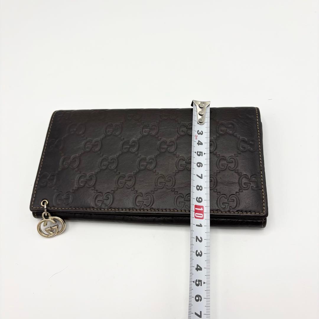 ★GUCCI シマ 長財布 ダークブラウン レザー 二つ折り財布 GGパターン